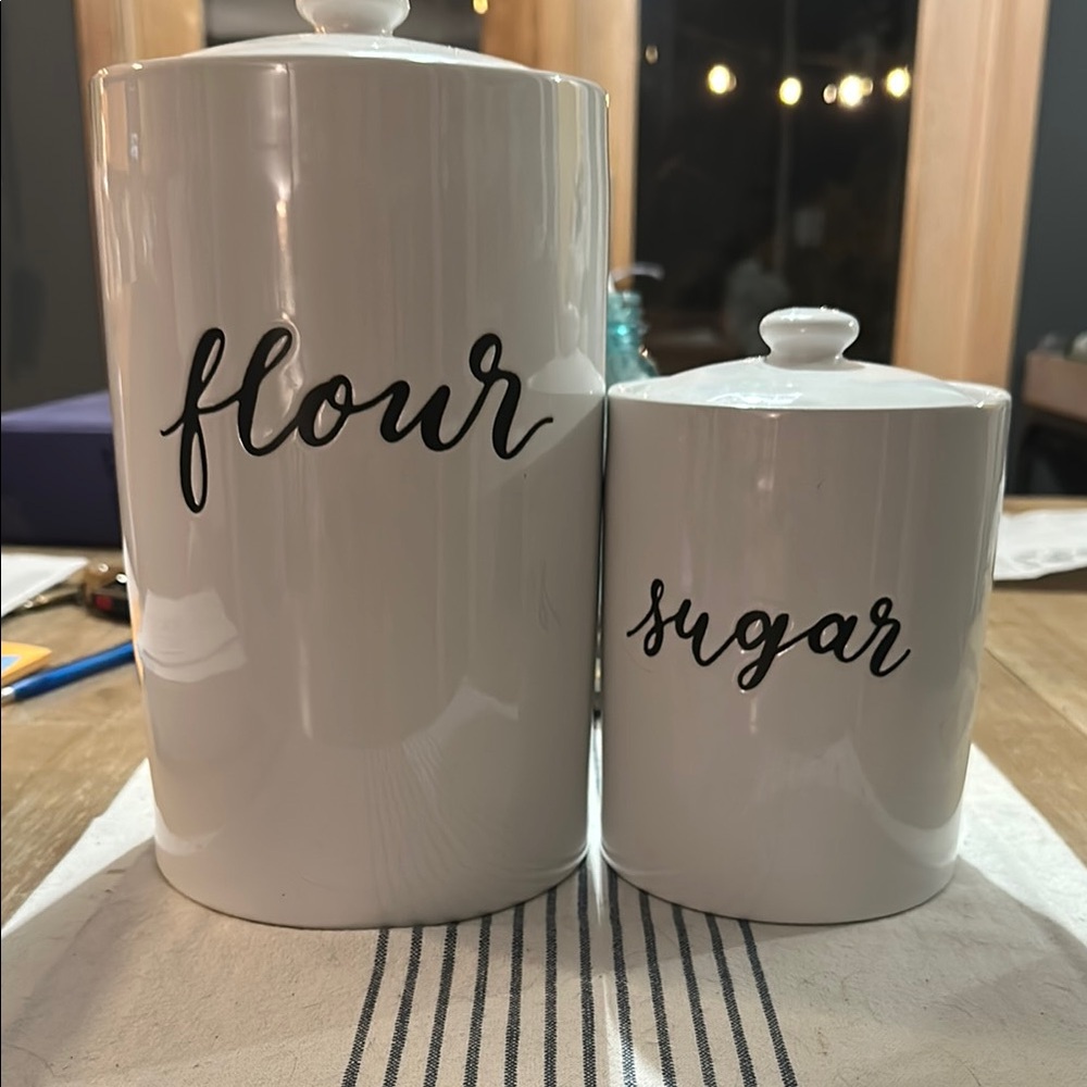 White Ceramic Flour and Sugar Canister Set